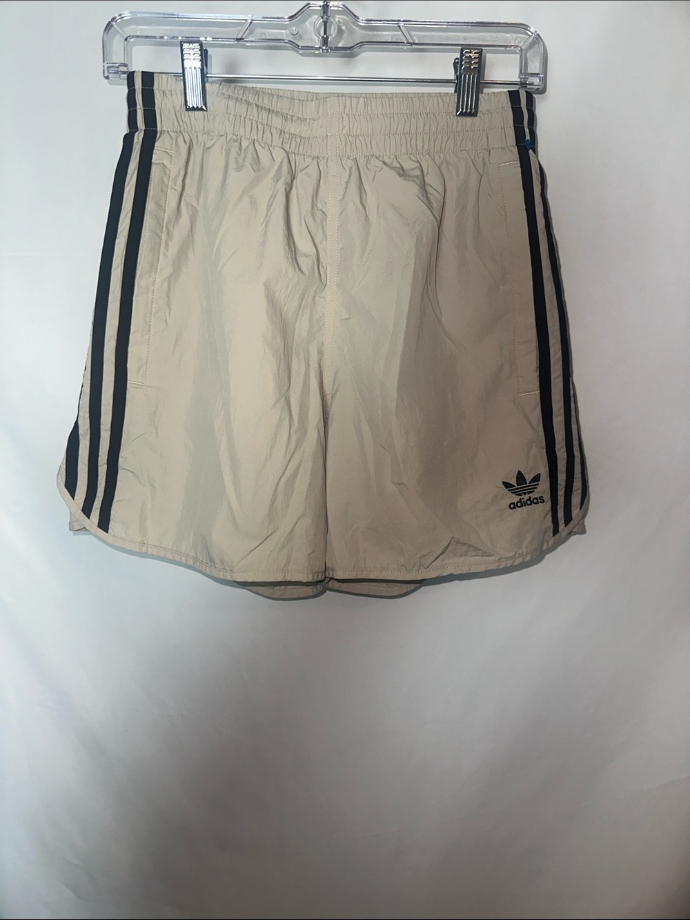 adidas Beige Athletic Shorts with Black 3-Stripes